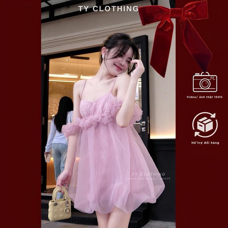    TYCLOTHING   - Váy Tơ BaByDoll - Hàng Thiết Kế Đi Tiệc Đi Chơi Sang Chảnh - Màu Hồng Ánh Tím và Màu Kem 