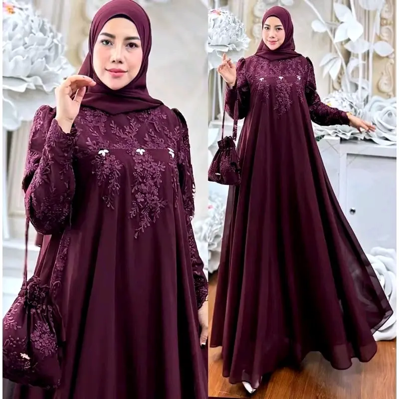 DRESS EVALIA LONG DRESS ALDISA SET PASMINA COD  Muslim Wanita Dewasa Pesta Kondangan Mewah