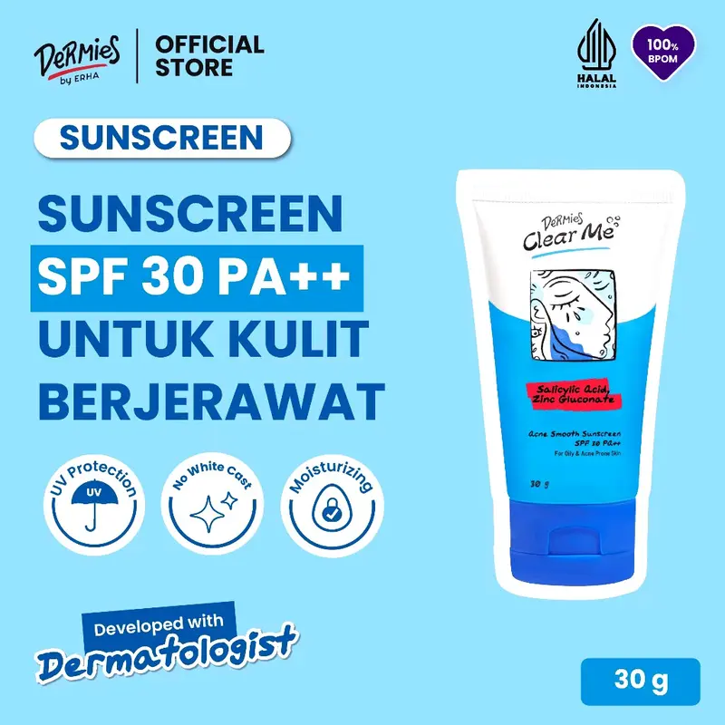 Dermies Clear Me Acne Smooth Sunscreen Spf 30 PA++ 30gr - Sunscreen Jerawat 0