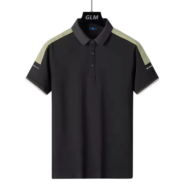 Kaos tambal sulam pria, kemeja kerah tegak pria, 100% asli, kaos polo bergaya, kaos longgar, atasan kasual pria 2