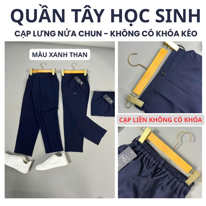 Quần Tây Học Sinh Không Khóa Kéo HT, Quần Âu Đi Học Dành Cho Học Sinh Tiểu Học, Trung Học Cạp Lưng Thun Màu Xanh Đen