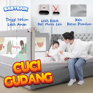 Tinggi 105 Cm Baby Bedrail Pagar Kasur Pengaman Baby Pembatas Kasur Pagar Bayi Strong & Ekstra Tall