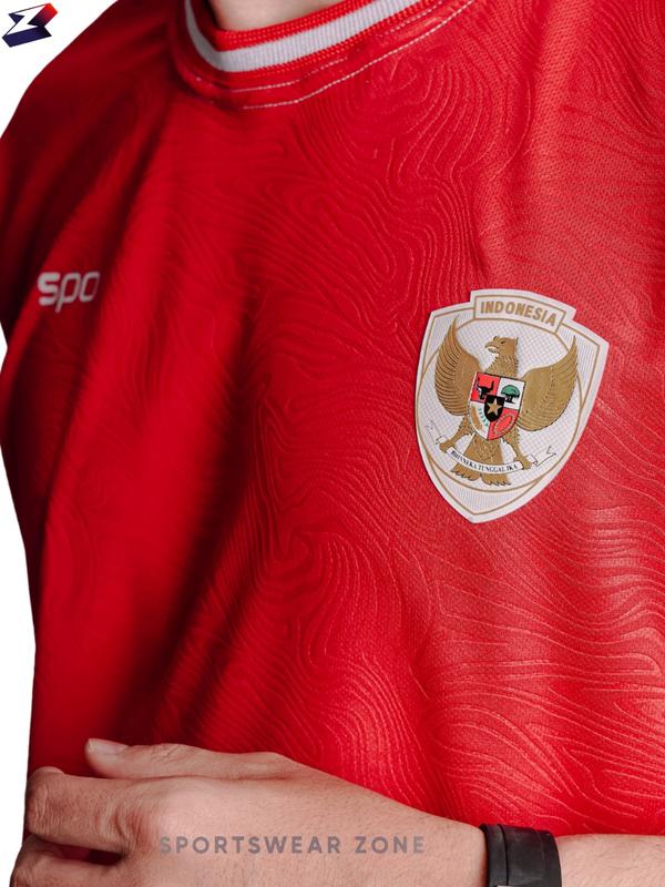 Jersey Timnas Indonesia Erspo Merah Home 2024 Lengan Pendek Pria Wanita Unisex Bahan Brazil Embos Terbaru Terlaris SportsWearZone 5