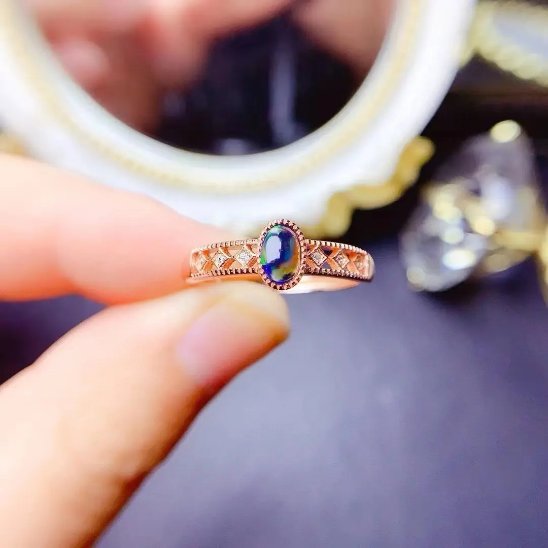 Pure natural boutique black Opal ring