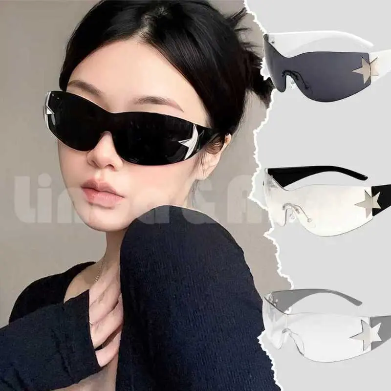 L&A Kacamata Futuristic Pria Wanita / Kacamata Fashion Trendy Shield Frame Motif Bintang