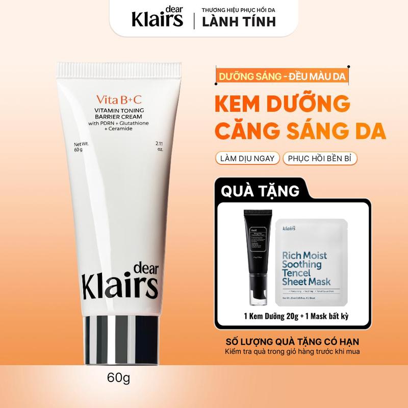 Dear Klairs Kem dưỡng Căng Sáng Da Vitamin Toning Barrier Cream 60g hỗ trợ dưỡng sáng, chống lão hoá