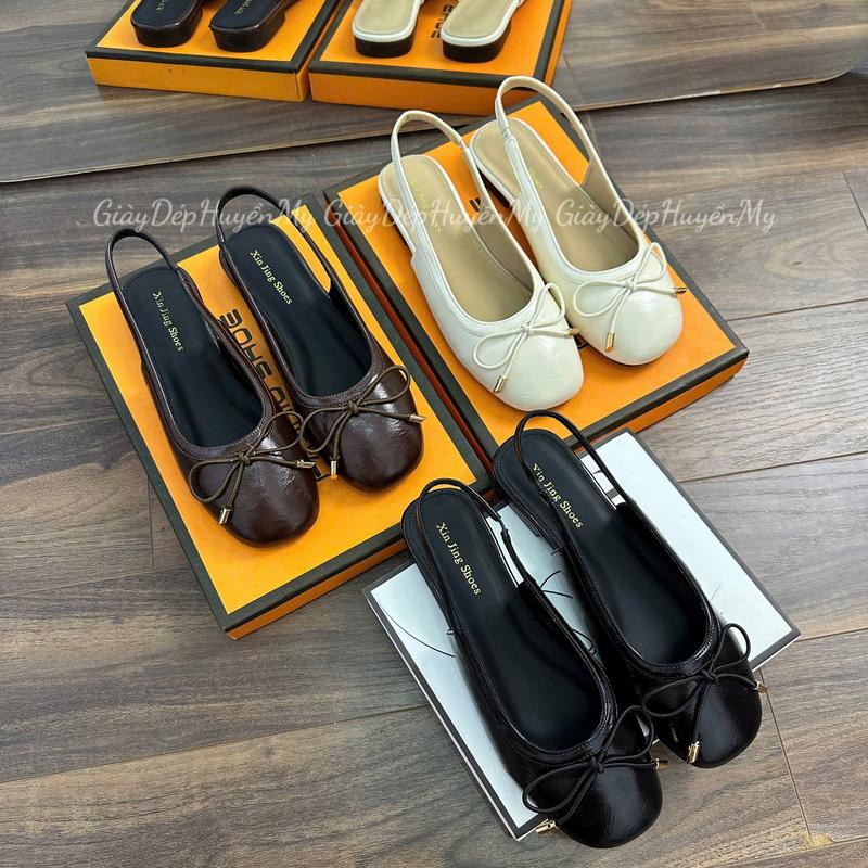 Giày Dép Huyền My Giày sục bệt nữ mũi tròn hở gót phối nơ hàng full hộp - TA61
