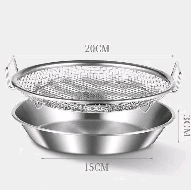 Set vĩ nướng kèm khay hứng nồi chiên không dầu vĩ kèm khay hứng tròn inox size 20cm, 22.5cm cho nấu ăn tiện lợi