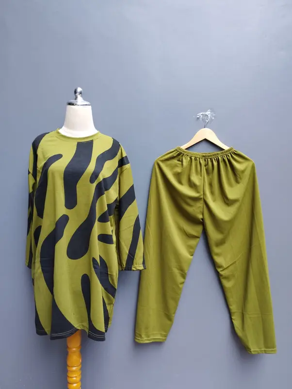 Mode Syantik | SETELAN WANITA JUMBO MOTIF LORENG ONE SET SEHARI HARI  [BISA COD] Panjang Kulot Dewasa Baju Celana 3