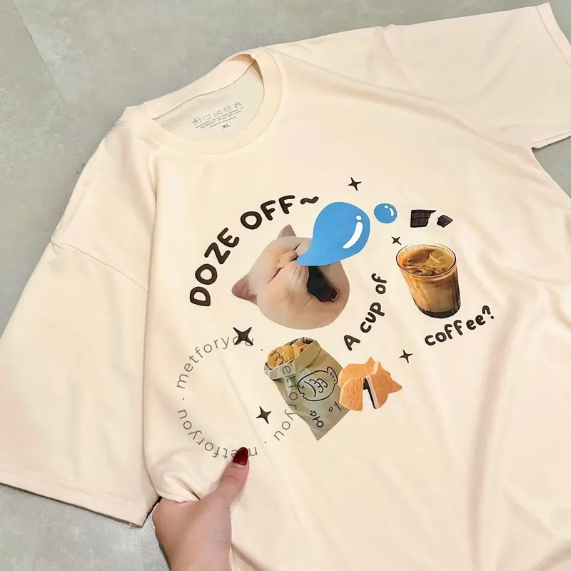 METFORYOU Kaos Wanita Oversize Katun - Doze Off Coffee Cat 0