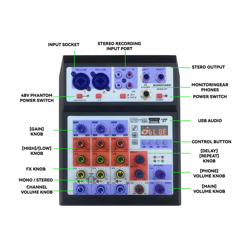KP4 Audio mixer professional 4 channel mixer, support Bluetooth USB MP3 playback Amplifier 6