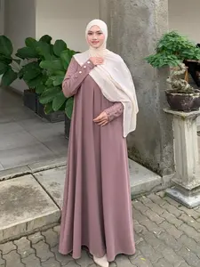 Mina Dress Abaya Gamis Rib Knit Premium Elegan Busui Muslimah Bahan Lembut Halus Flowy Adem