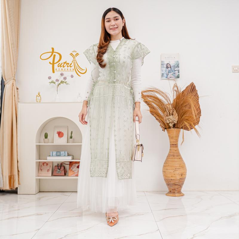 Product Introduction of Kamila Outer Brokat Kondangan Lebaran 2025 Brukat Tunic Kekinian Bunga Premium Kancing Depan Mewah 3
