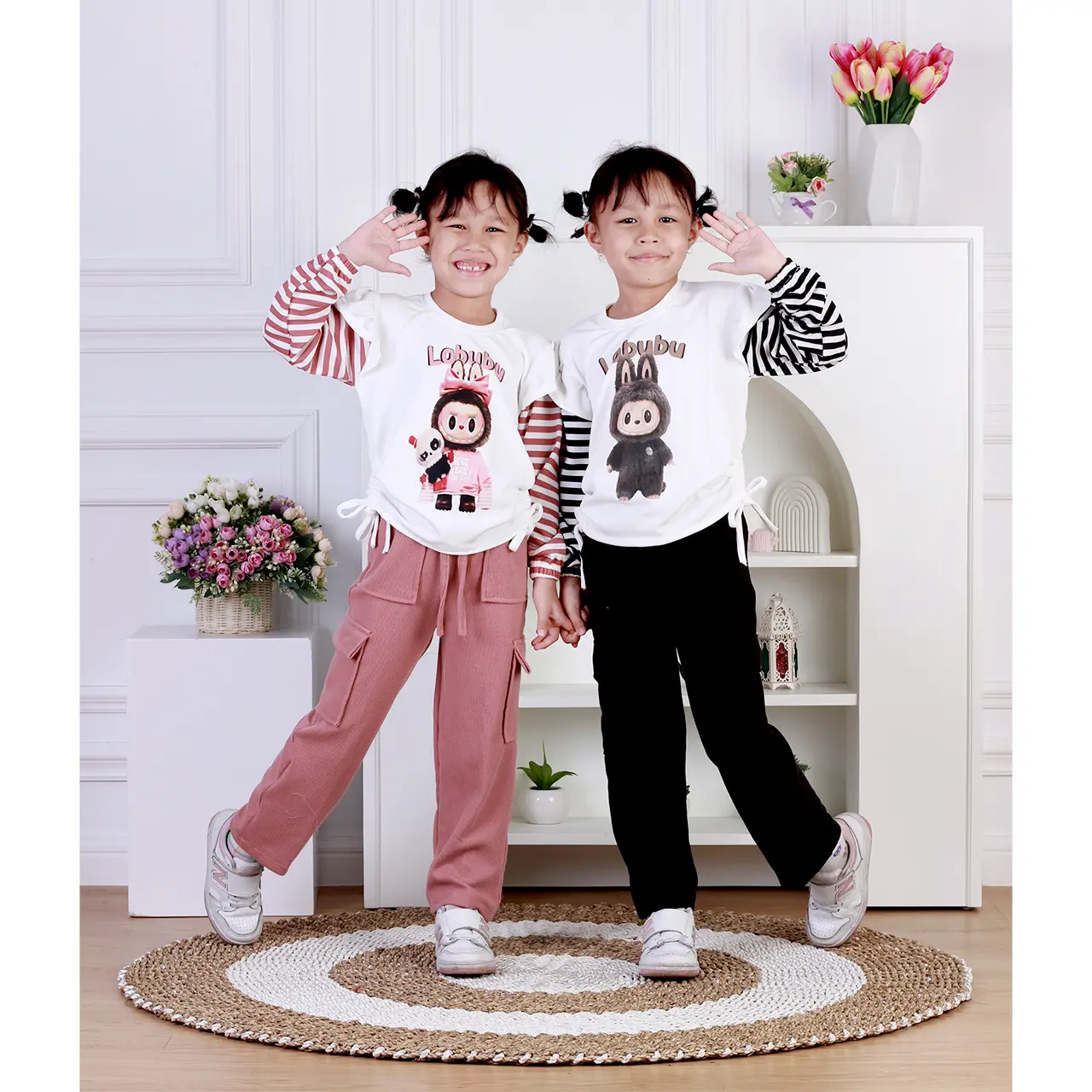Dungdungkids Setelan Anak Viral Knitt Salur Celana Kargo 3 - 12 Tahun