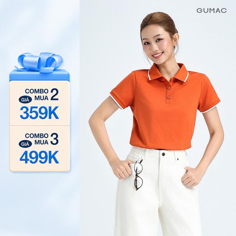 Áo Polo Nữ Form Suông GUMAC Cổ Phối Viền Chất Thun Cotton Mịn Thiết Kế Cơ Bản…