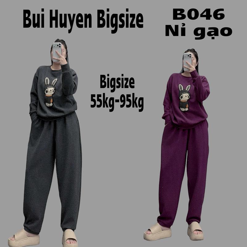 B046- Mùa Đông Bộ Áo Dài Quần Dài Gắn Thỏ Chất Nỉ Hạt Gạo BIGSIZE 55-95KG