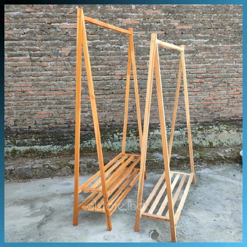 stand hanger baju standing hanger gantungan baju estetik premium jati Jawa 2