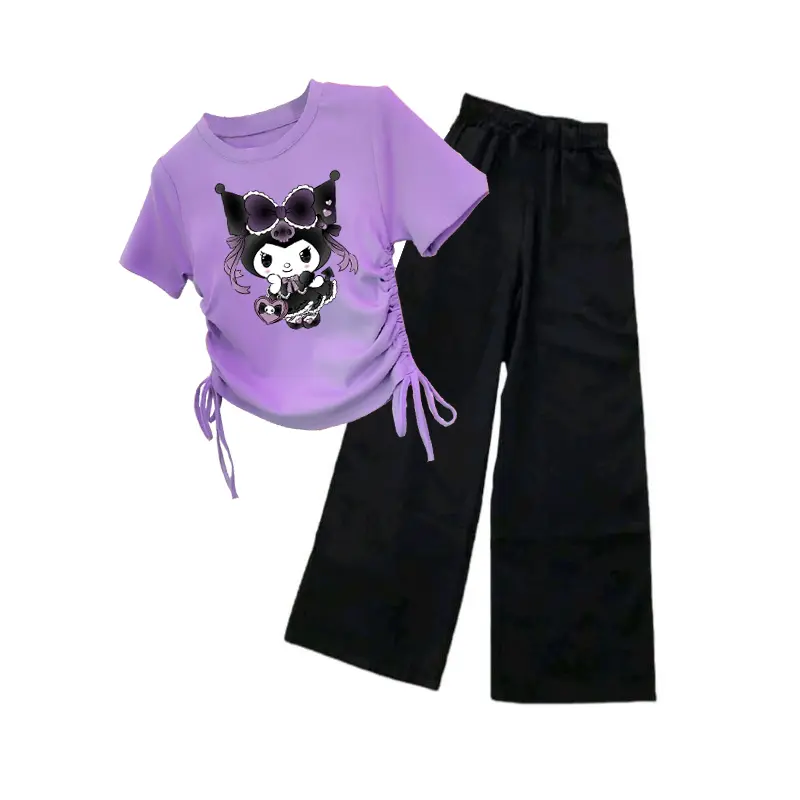 Setelan Kaos serut Crop Top Anak Perempuan Kekinian Kuromi Cinnamoroll Sanrio