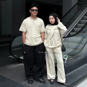 Meera Setelan Couple Muslim tshirt Modern - Baju Pasangan Laki Laki Perempuan Aesthetic | One Set Wanita Hijab & Kaos Pria Oversize cotton combad