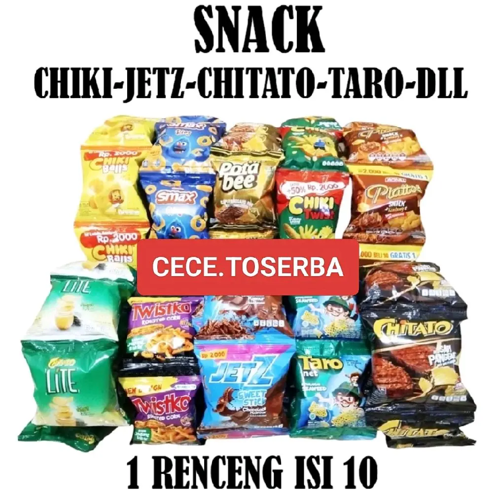 Cece.Toserba Snack Chiki-Jetz-Chitato-Taro-Dll 1 Renceng Isi 10 Varian Nikmat untuk Camilan Anda