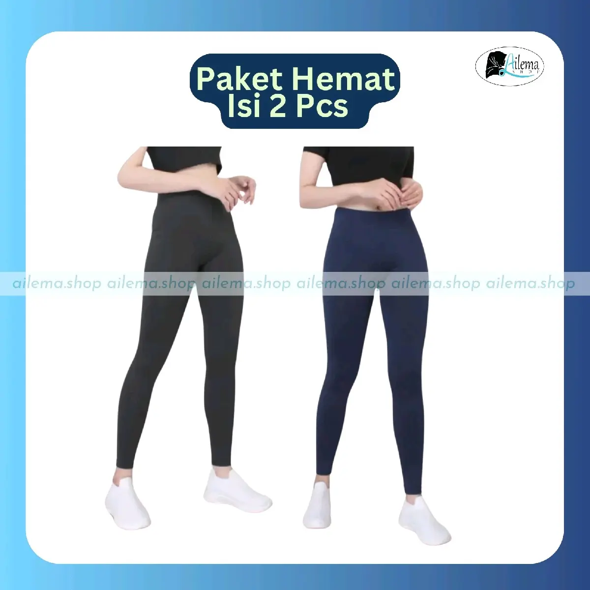 Paket Hemat 2 Pcs Legging Panjang Wanita / Legging Spandek Polos Hitam Tebal Celana Dalaman Nyaman Standar Melar Dewasa