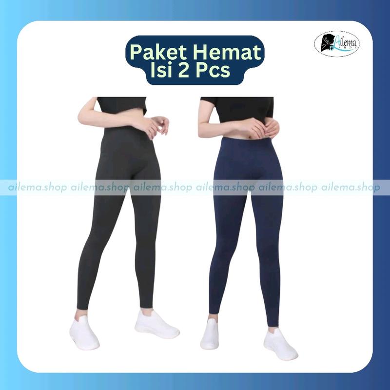 Paket Hemat 2 Pcs Legging Panjang Wanita / Legging Spandek Polos Hitam Tebal Celana Dalaman Nyaman Standar Melar Dewasa 0