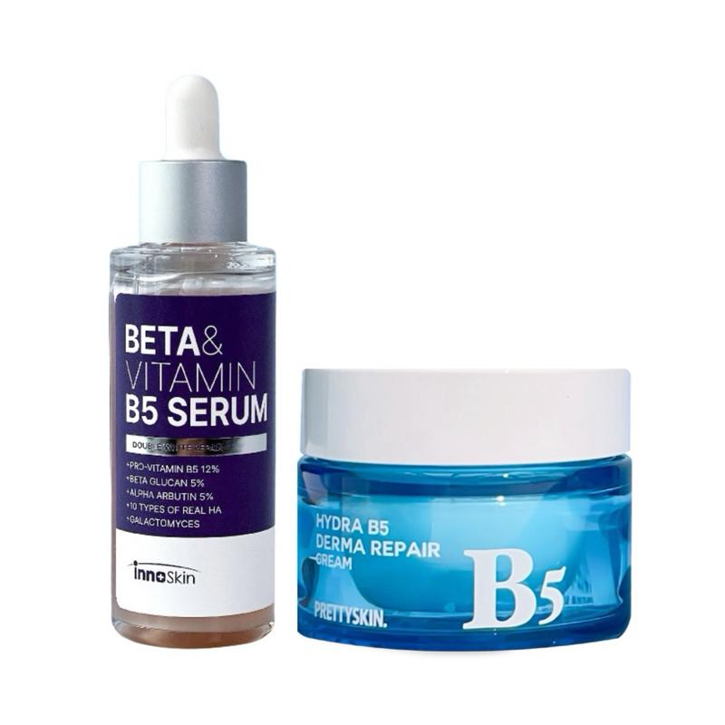 Combo serum B5 tím Innoskin + Kem dưỡng B5 Prettyskin (phục hồi cấp ẩm, dưỡng sáng, giảm thâm) nám)