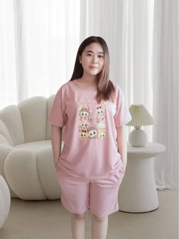 Setelan Baju Vistterry  labubu / One Set Kaos  & Hot Pant WANITA KEKINIAN Model / Stelan  Kaos Celana Pendek Wanita Terbaru bahan adem 5