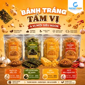 Bánh Tráng Siêu Topping Đẫm Vị Catsky Food  - Thơm Ngon - Có 4 Vị Muối Tỏi, Sate, Phomai, Rong Bien - Food Combo Bánh Tráng