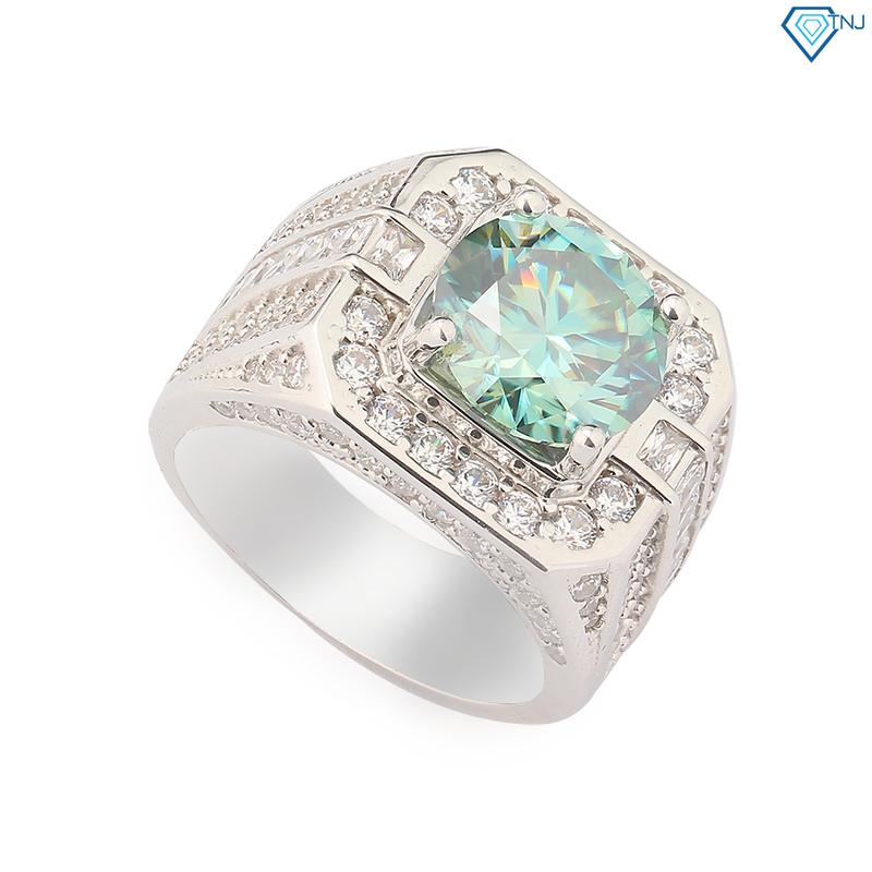 Nhẫn nam kim cương nhân tạo moissanite xanh lá 10 ly NNAM0210 xi bạch kim - có kiểm định GRA