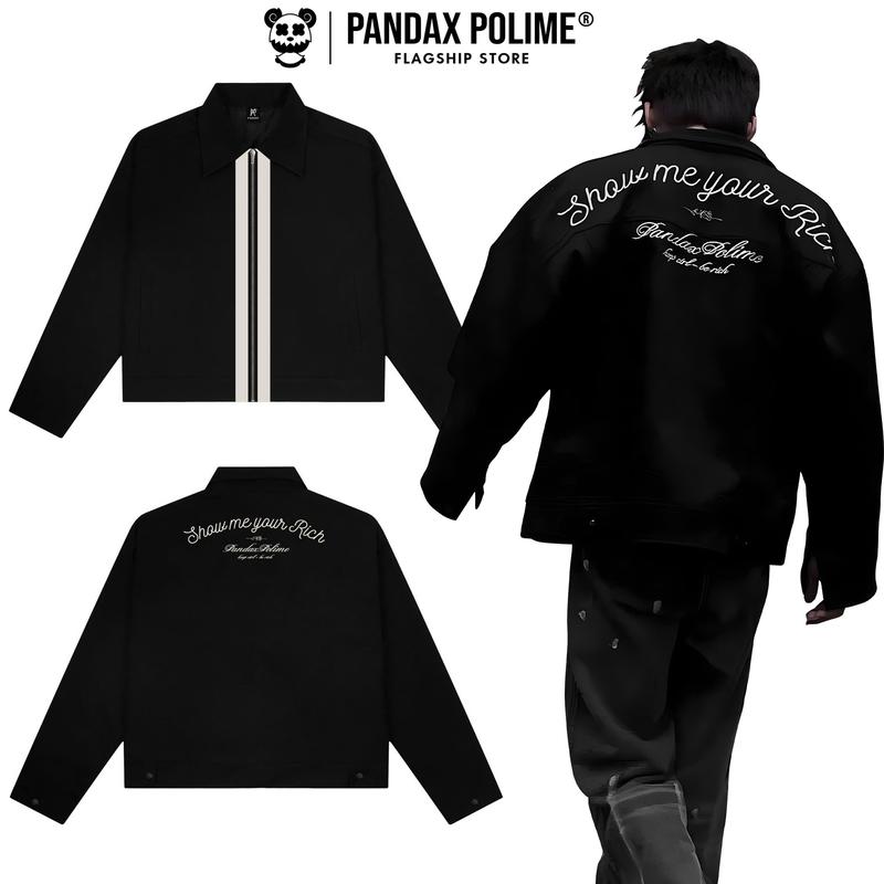 Áo khoác jacket kaki boxy thêu unisex nam nữ local brand khoá Kéo form crop scrip  đứng form dáng lửng px pandax polime