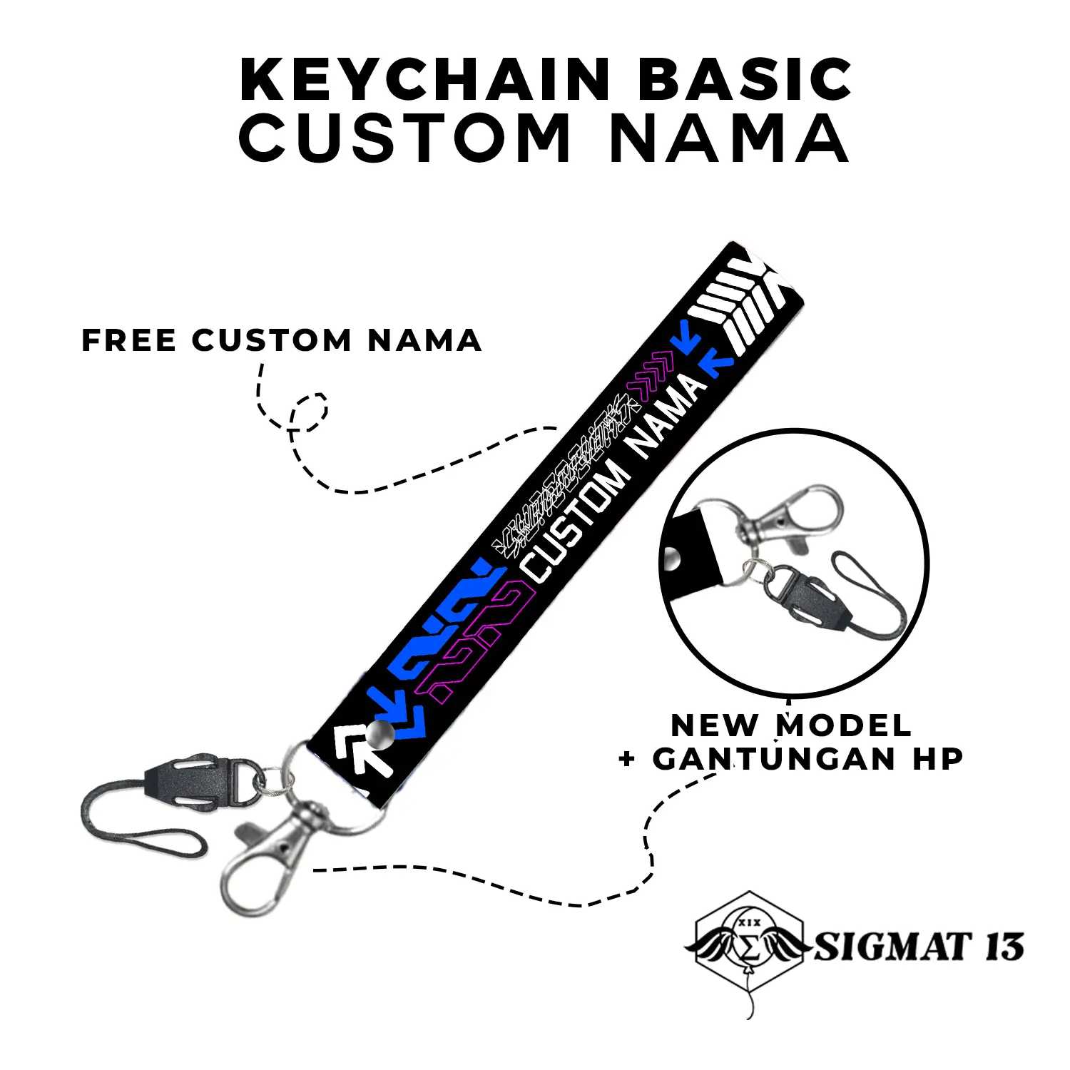 Keychain Custom - Gantungan Kunci Motor Custom Nama Printing Multifungsi Design Cyber Series