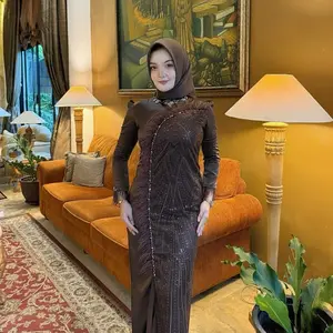 Gamis Kondangan Pres Body Matt Satin Mix Brukat Aplikasi Bulu Mewah Elegant