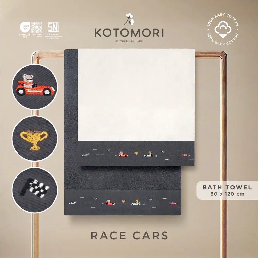 Handuk Kotomori Race Cars  - Handuk Mandi Anak  60x120cm - Handuk Anak / Handuk Bayi