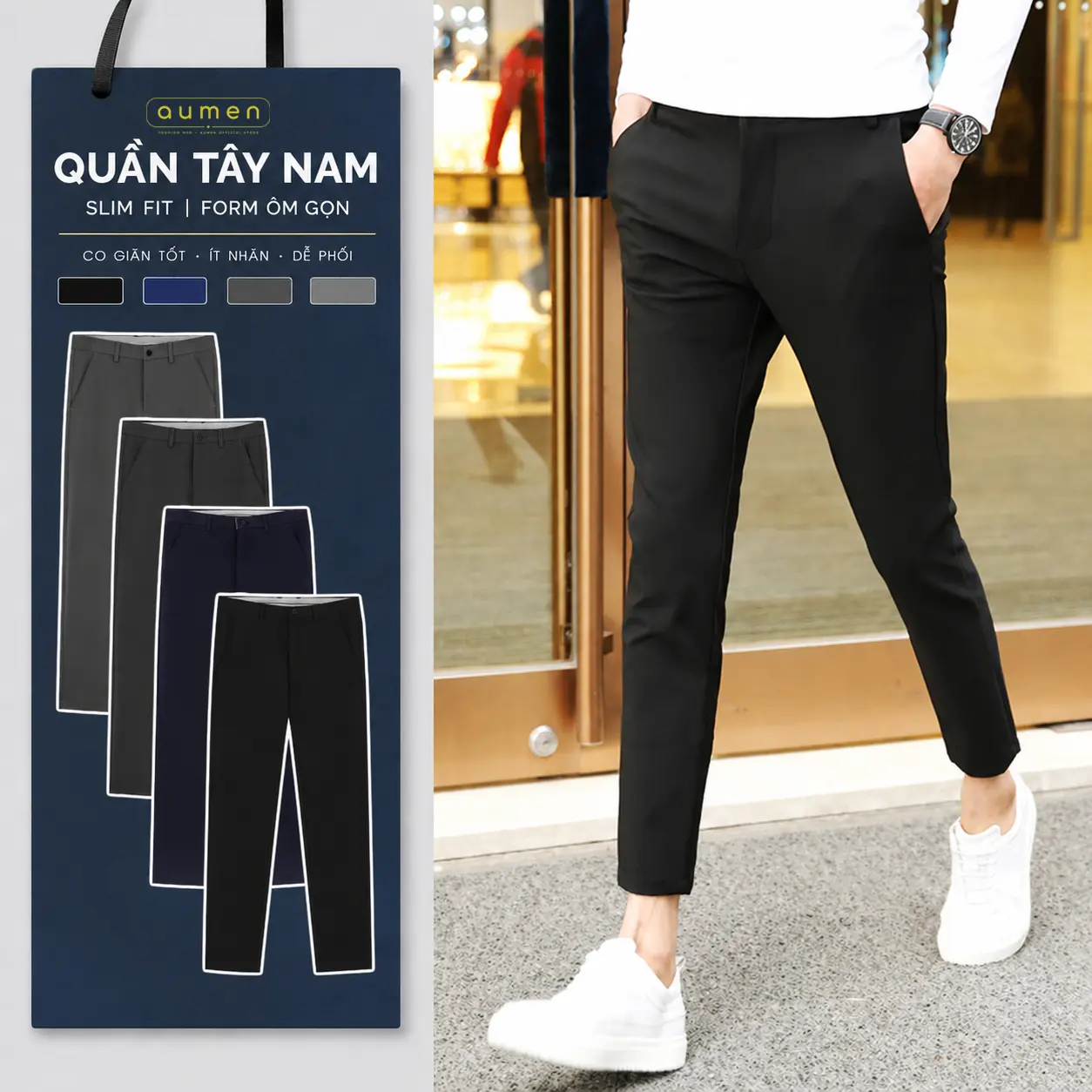 Quần Dài Tây Nam Vải Cotton Co Giãn 4 Chiều Mặc Đi Làm Đi Tiệc Công Sở Menswear Pants