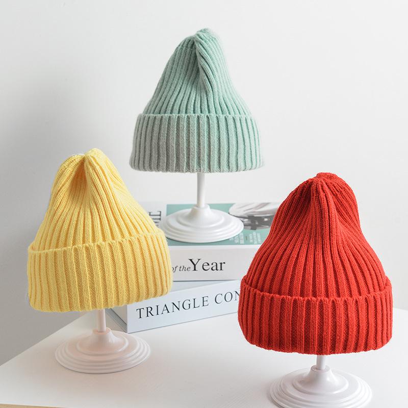 6 Months To 5 Years Baby Kids Winter Warm Ribbed Knitted Beanie Hat New Sweet Solid Candy Color Toddlers Windproof Cap 1