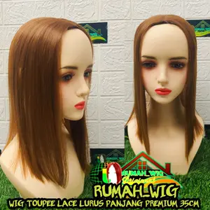 Wig Toupee Lace Lurus Panjang 35 Cm Premium 4 Clip Lighbrown Hitam Coklat Dark Brown Bahan Sintetis Kualitas Terbaik