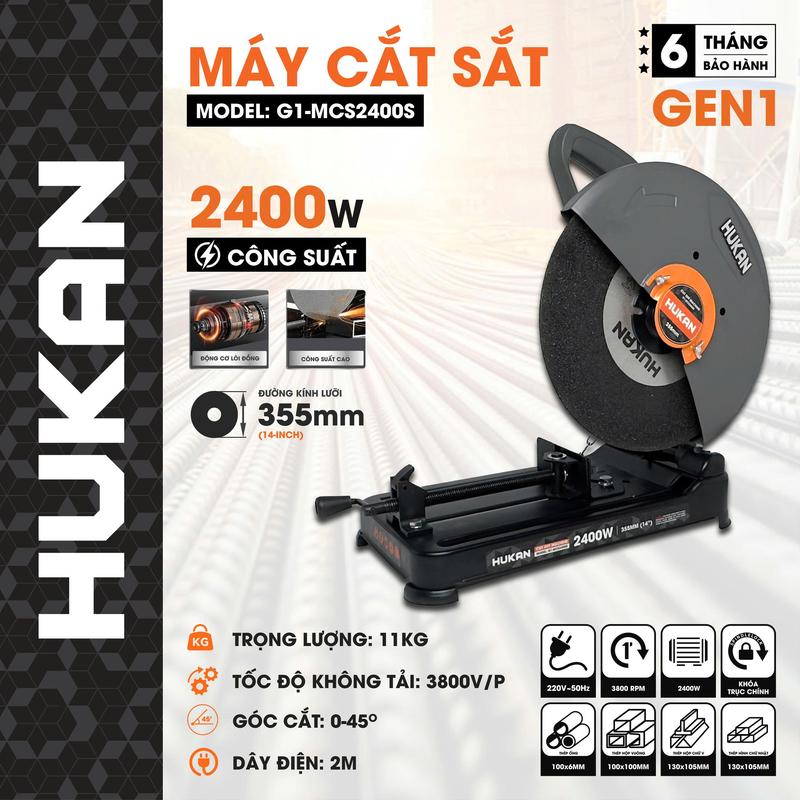 Máy Cắt Sắt Bàn Hukan G1-MCS2400S Công Suất 2400W Kèm đĩa cắt 355mm