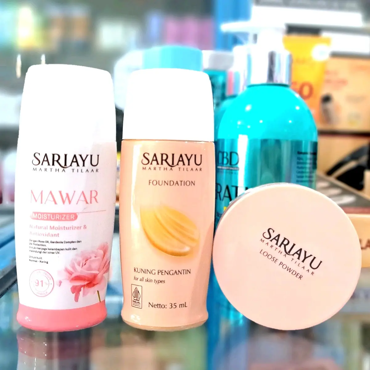 ORIGINAL* SARIAYU PAKET KULIT NORMAL PELEMBAB MAWAR/FOUNDATION/LOOSE POWDER/COMPACT