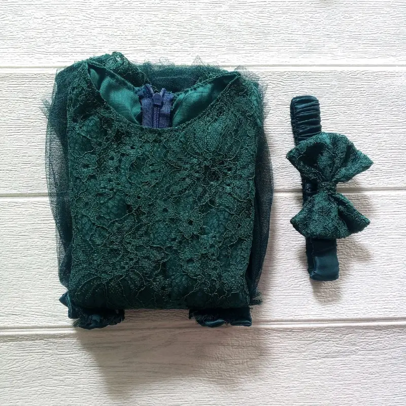 Fashion Dress Pesta Emerald Green Jotol Gaun Ulang Tahun Kondangan Anak Perempuan 6-12 Bulan Brukat Motif 3