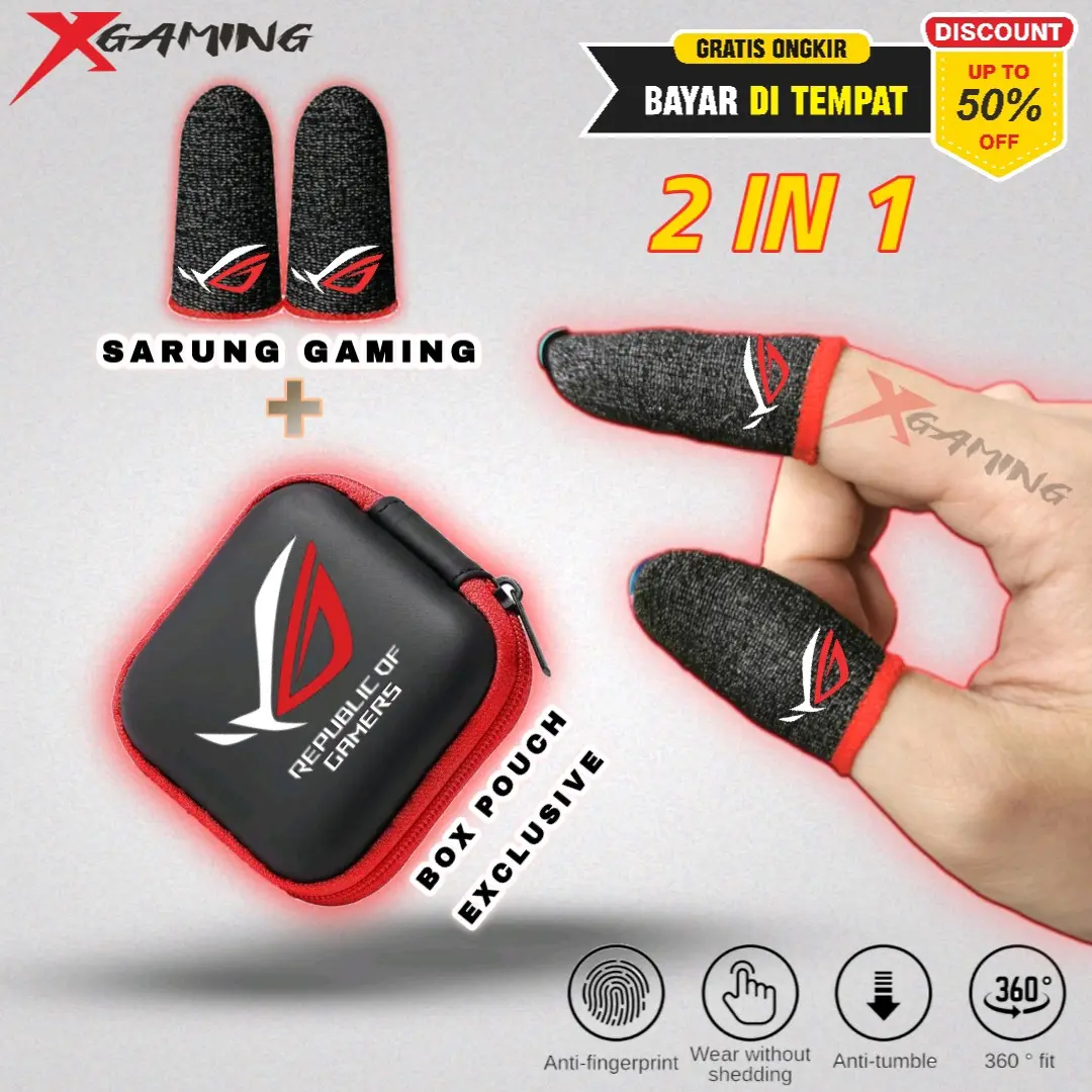 ROG Gratis Box Pouch - 2PCS Sarung Jempol Gaming Game Anti Keringat Basah Super Sensitif Finger Sleeve Aksesoris Konsol Gamers Premium Gamepad