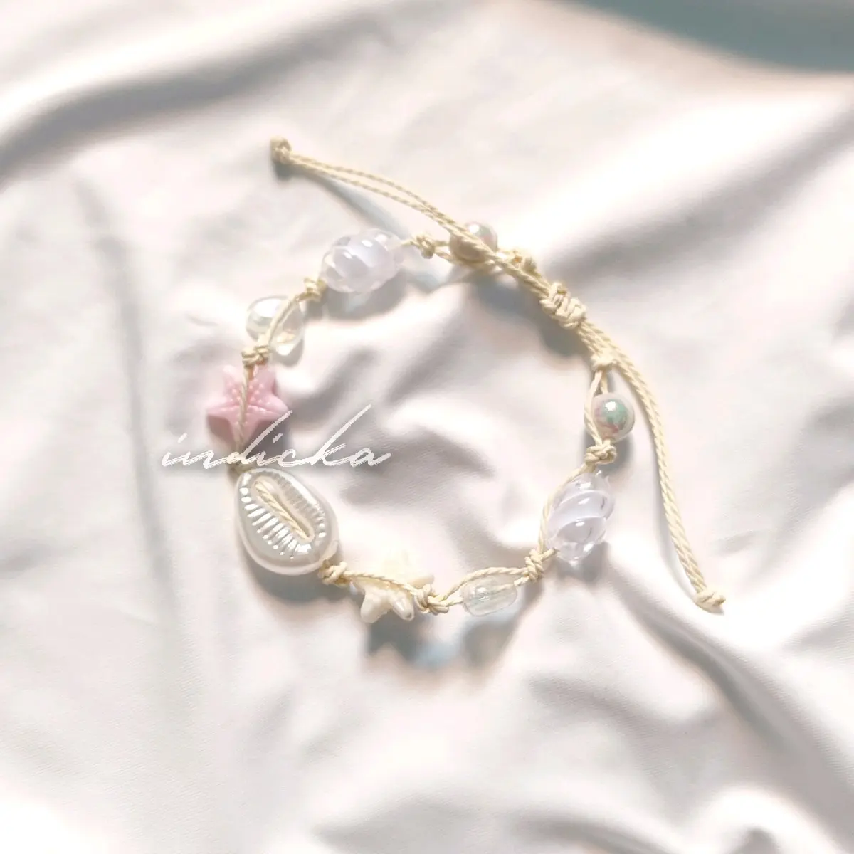 Gelang Tali Serut Putih Sea World Kerang Keong Cewek Cewe Anak Remaja Perempuan Wanita Unik Cantik Keren Viral Aesthetic Waterproof Plastik Bracelets Gift Manik Beads