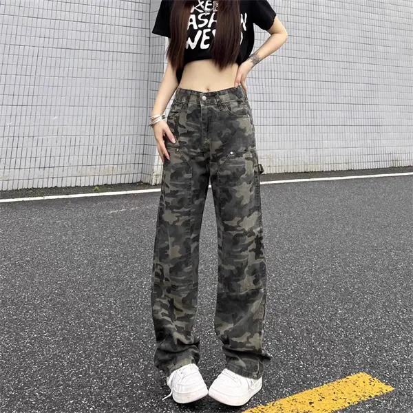 celana jeans cargo army wanita jeans kerja kamuflase loose jeans highwaist