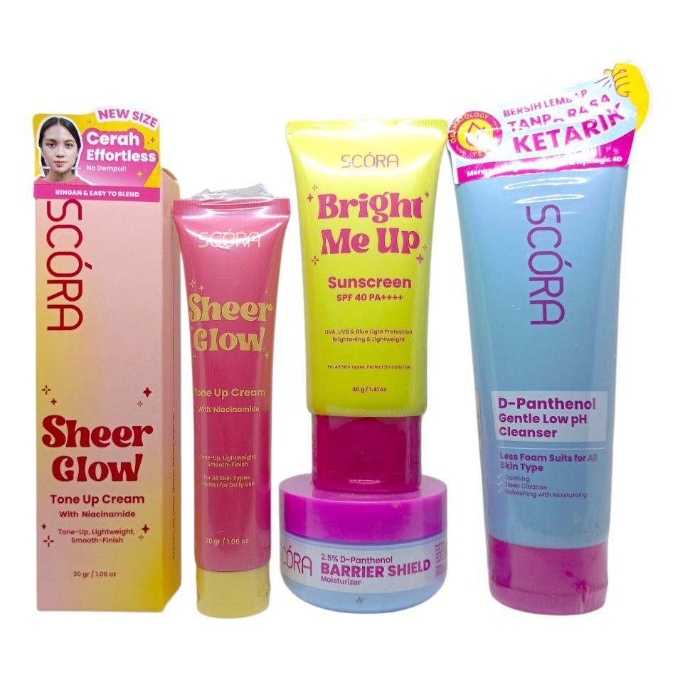 Scora Paket Skincare Perawatan Untuk Kulit Mencerahkan + Glossy Balm  Moisturizer Wajah