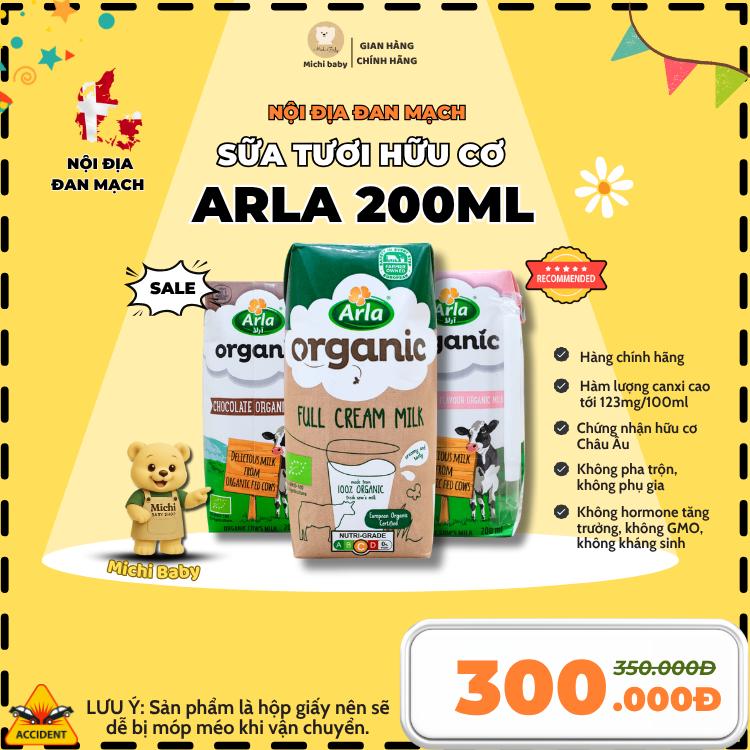 AFF1- 1 Thùng 12 Hộp Sữa Tươi Pha Sẵn Dạng Nước Hữu Cơ Arla Đan Mạch 200ml - Michi Baby MC740