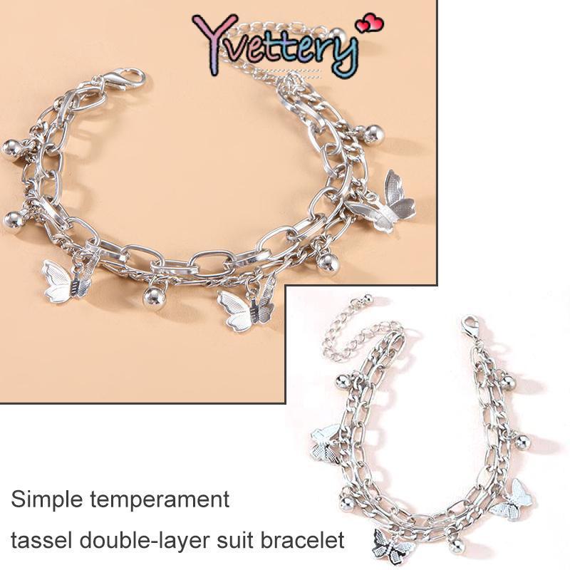[❤️COD]Fashion Manis Gelang Bola Kupu-kupu Temperamen Sederhana Gelang Lapisan Ganda Rumbai—Yy 5