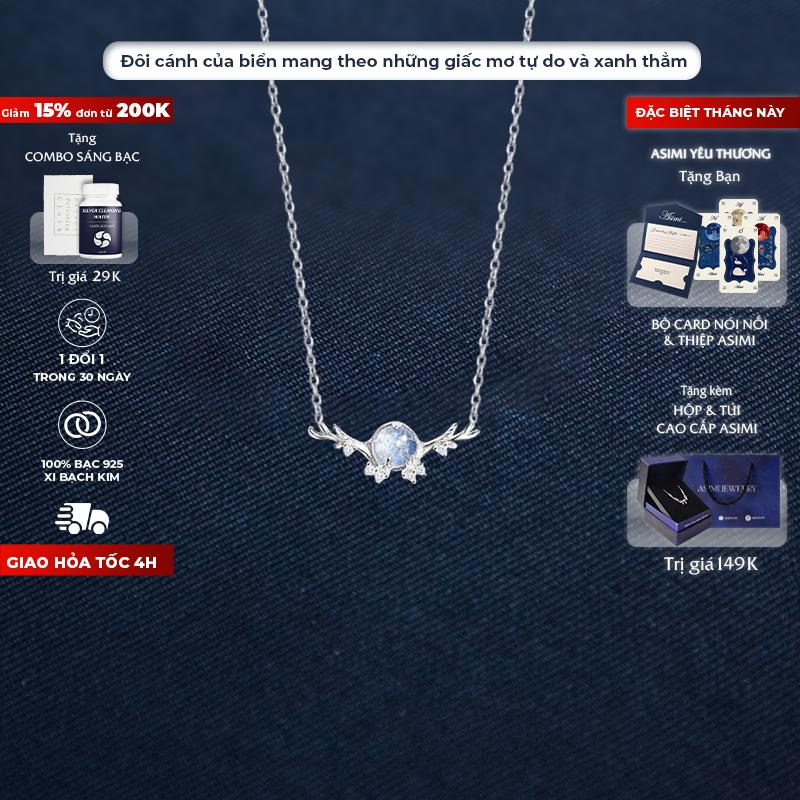 Dây chuyền bạc nữ Bờ Biển  Moonstone Asimi, Dây chuyền bạc Ý S925 sáng lạnh quyến rũ Ocean Wing DC65