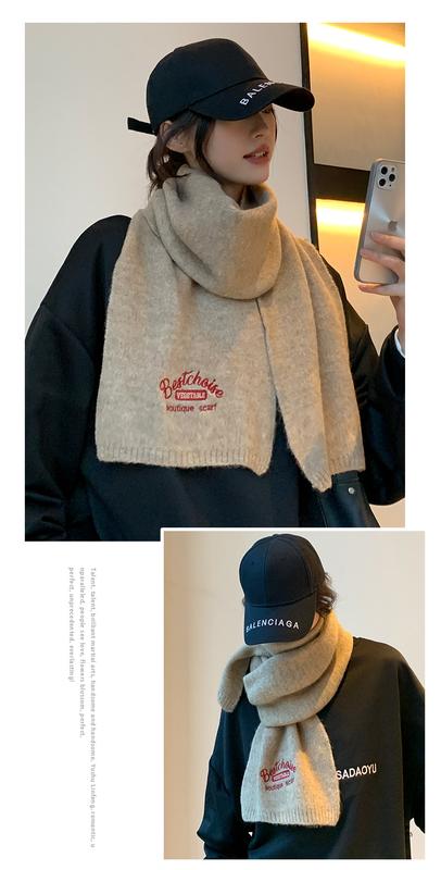 Product Introduction of Embroidered Brown with Letters with Woolen Knitting Scarf Winter Girls 2023 New High-Grade Korean Style All-Match Scarf 8