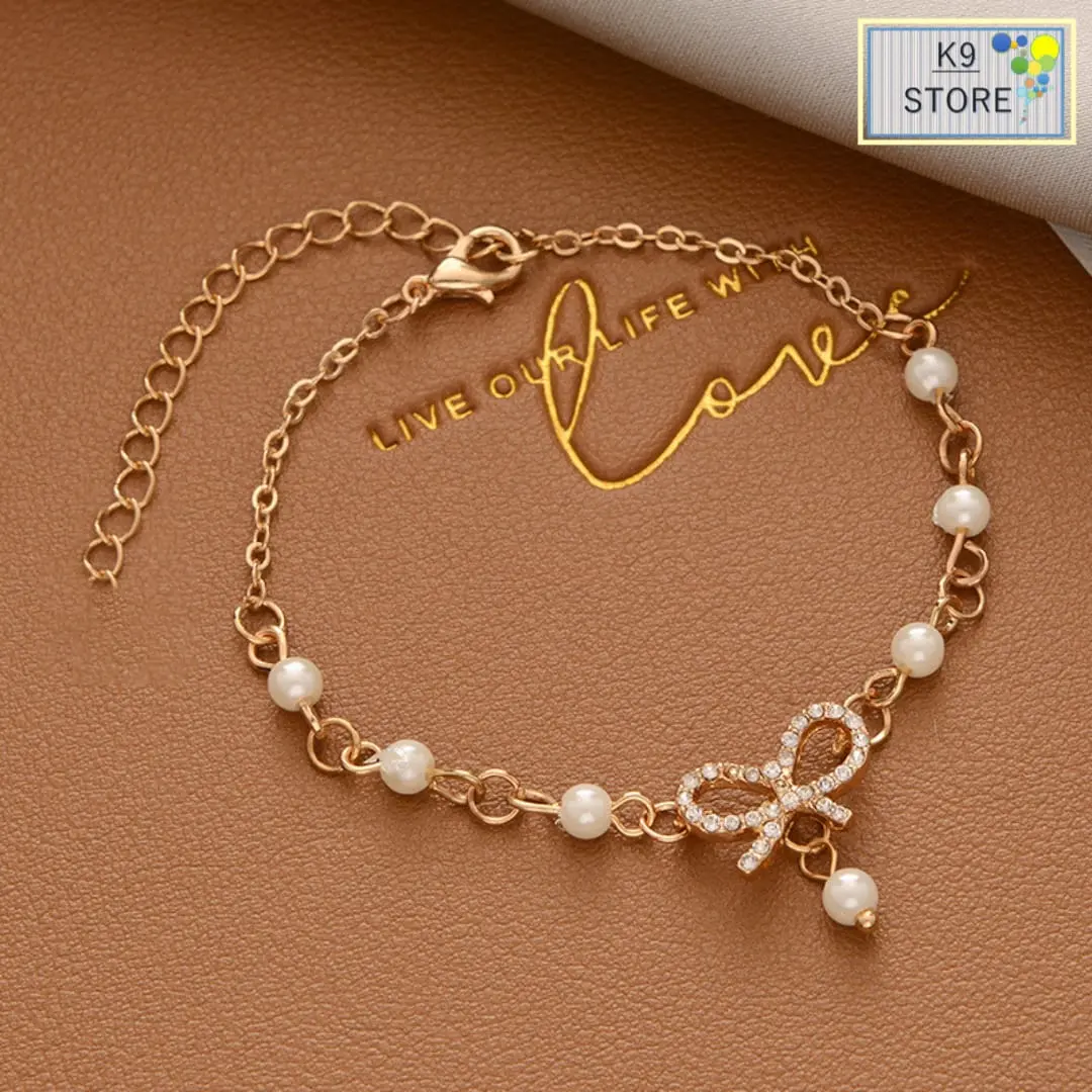 Gelang Rantai Manik Manik Liontin Pita Cantik Gelang Fashion Wanita