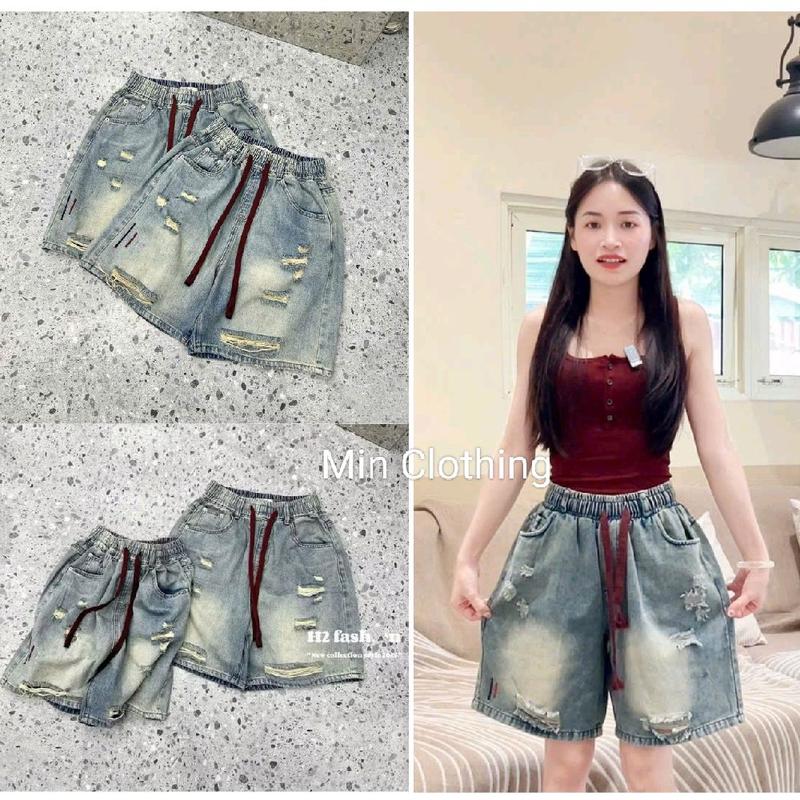 [ 38-95kg ] Quần Ngố Jean Nữ Chất Bò Mềm Hàng QC Phối Dây Đỏ